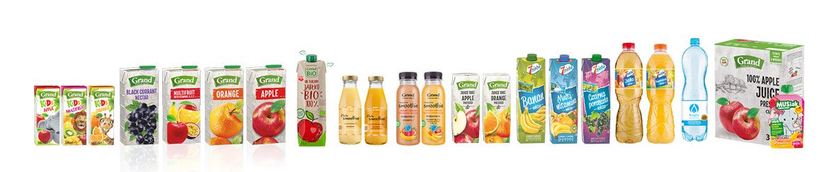 Pressed juices, nectars, soft drinks, mineral water, mousses in pouches, bag-in-box pressed juices. 